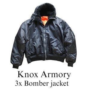 3x Mens Knox Armory Black Bomber Hooded Jacket Orange Interior Flap Snap Pockets
